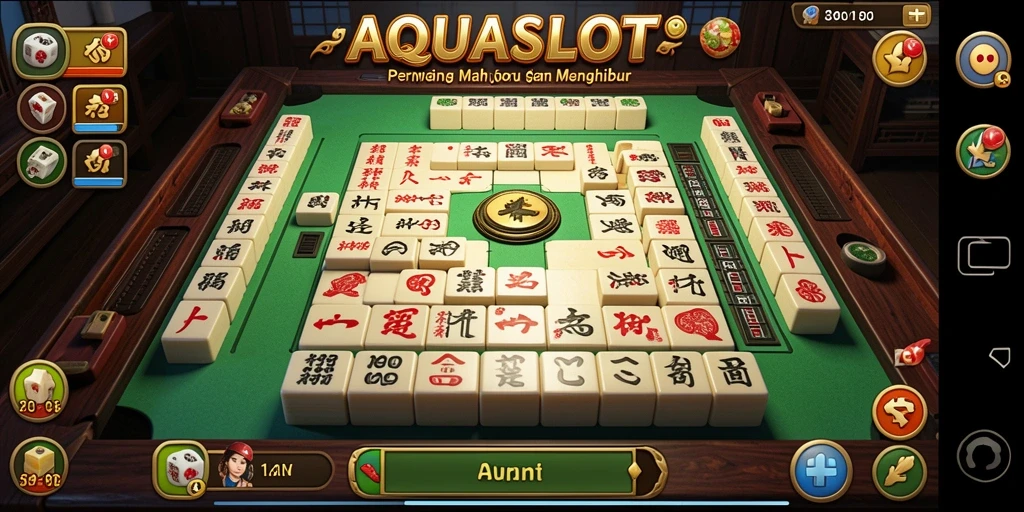 Tampilan screenshot AQUASLOT dengan gameplay Mahjong yang seru.
