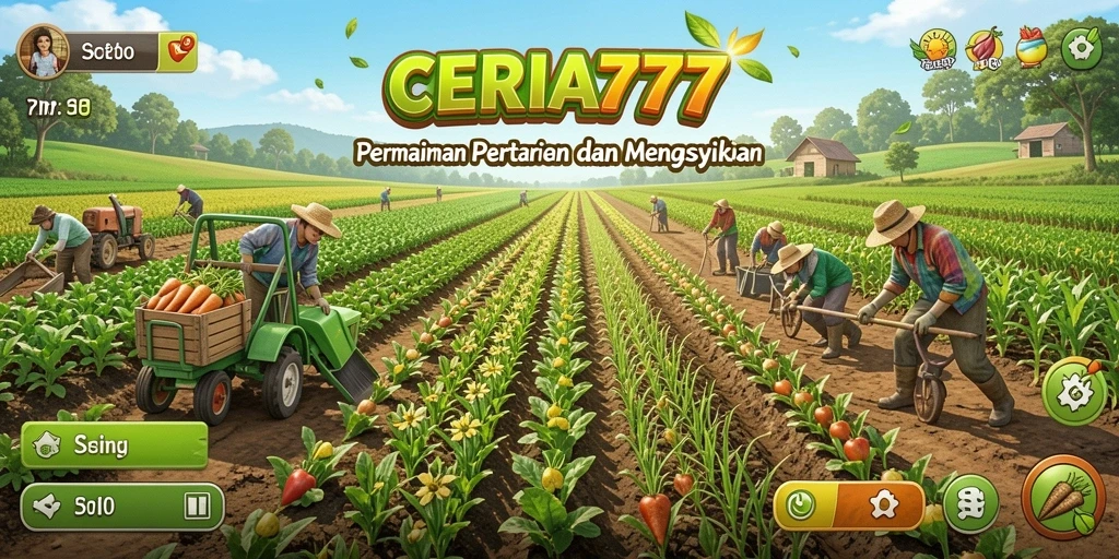 Screenshot CERIA777 menampilkan suasana ladang pertanian yang hidup dan penuh warna.