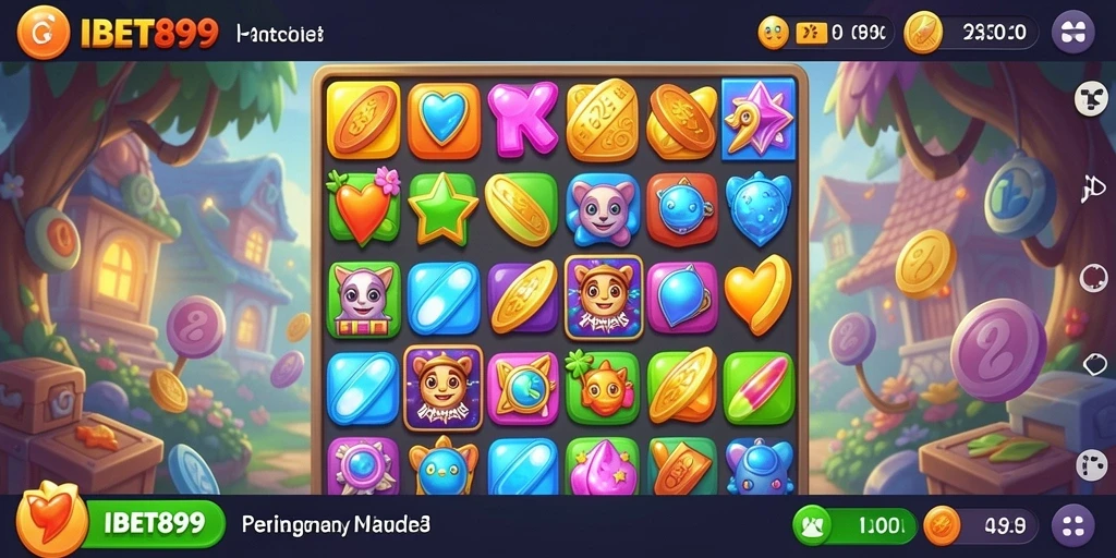 Tampilan gameplay IBET899 dengan level Match-3 yang menantang.
