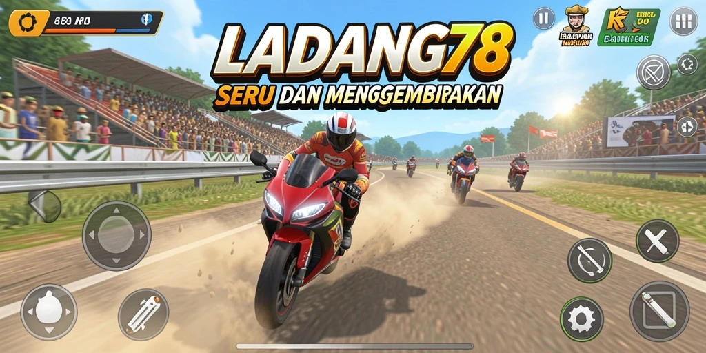 Screenshot LADANG78 menampilkan balapan motor yang menegangkan dan grafis menawan.