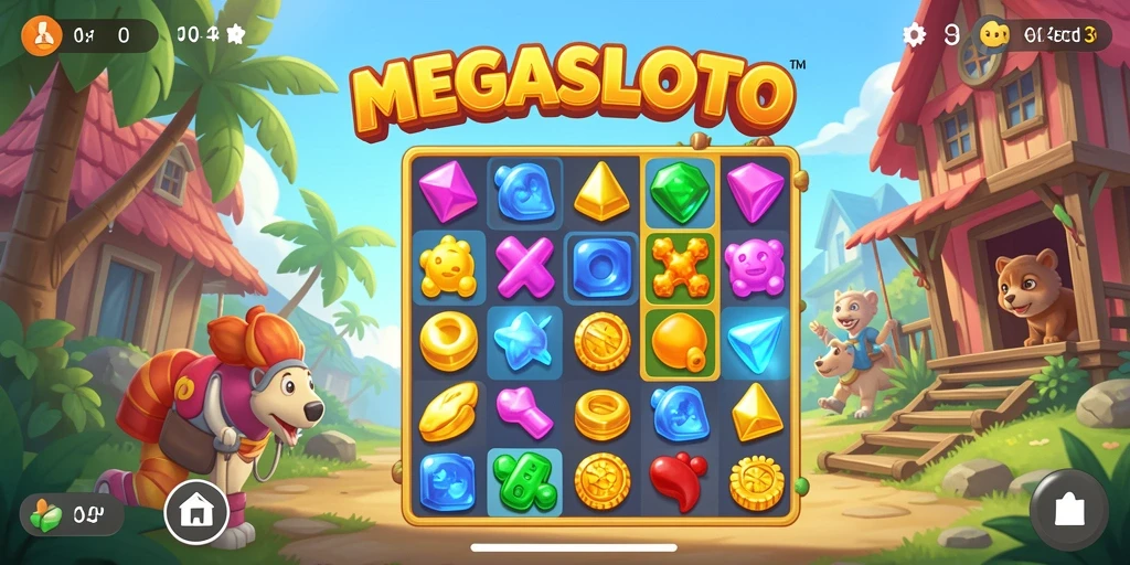 Tampilan gameplay seru dari MEGASLOTO dengan kombinasi warna cerah.