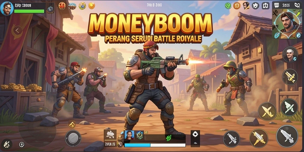 Gameplay seru MONEYBOOM dalam pertempuran Battle Royale.