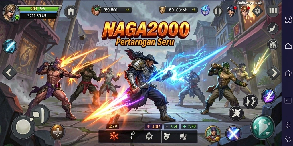 Screenshot NAGA2000 menampilkan pertarungan intens dengan karakter yang beraksi.