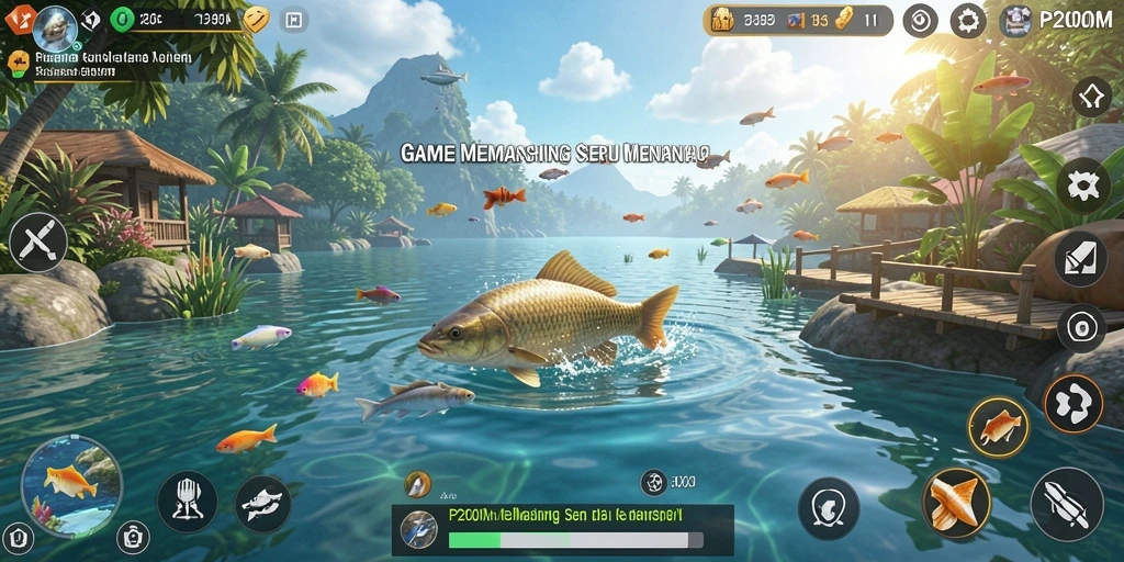 Tampilan gameplay P200M yang mendebarkan saat memancing.