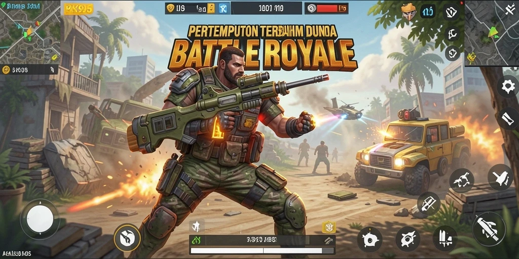 Screenshot gameplay PK95 dengan aksi pertempuran seru Battle Royale.
